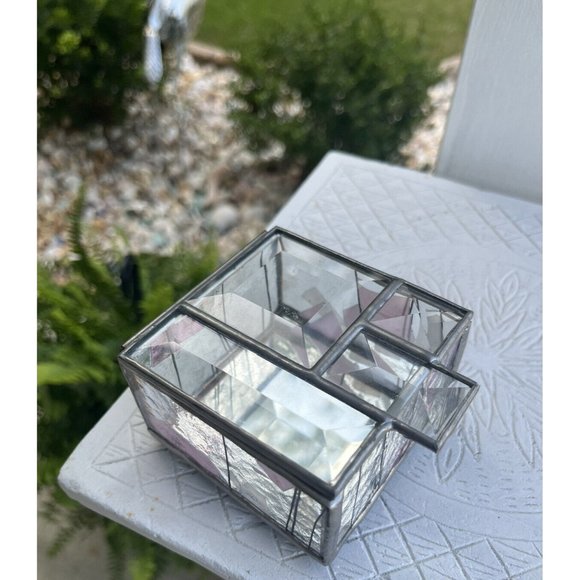1980s STAINED GLASS MIRROR JEWELRY TRINKET Beveled CUBIST ABSTRACT HINGED BOX - Picture 11 of 12